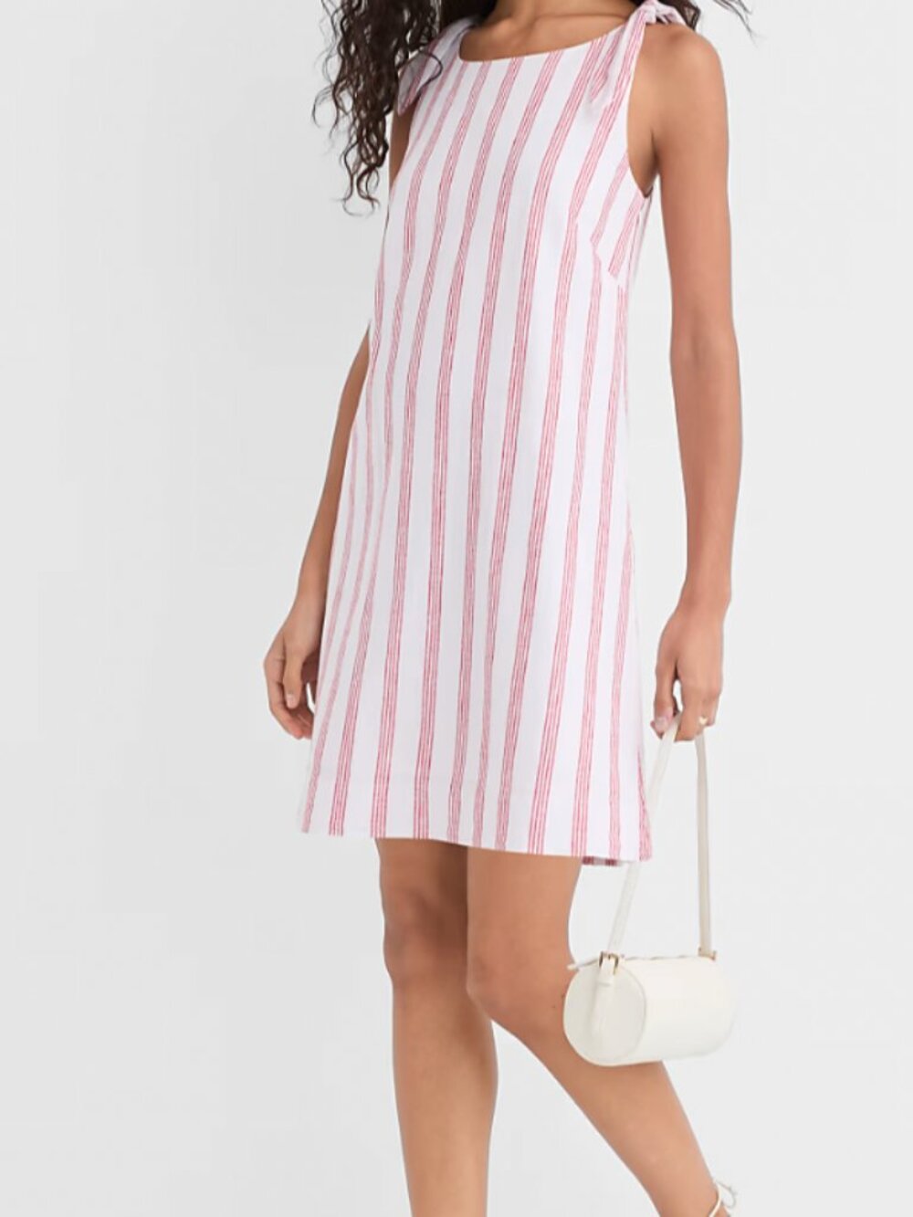 Striped Linen Cotton Tie Boatneck Mini Dress- NWT